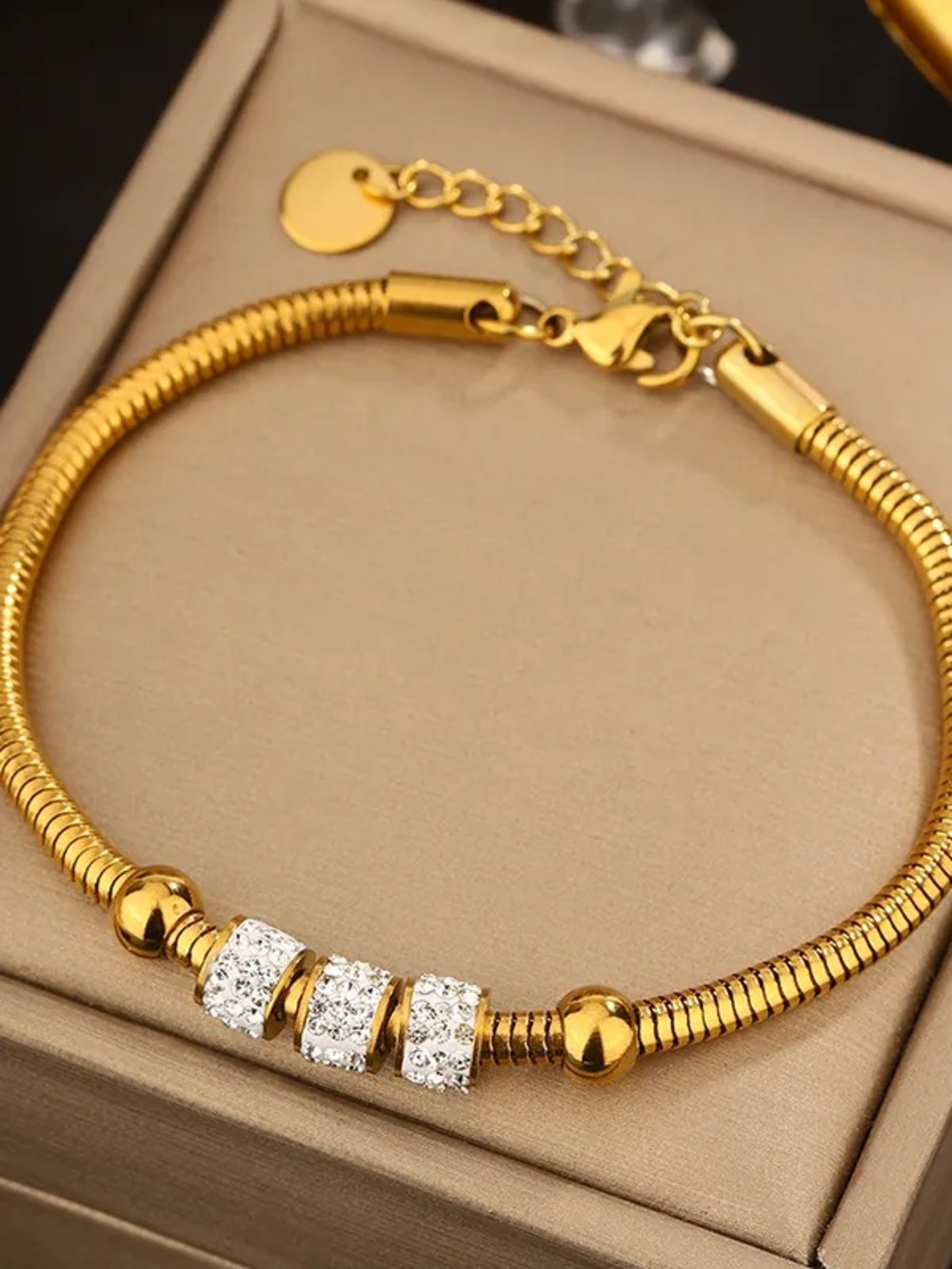 Gold Women’s Bracelet with Crystal Rondelle Accents